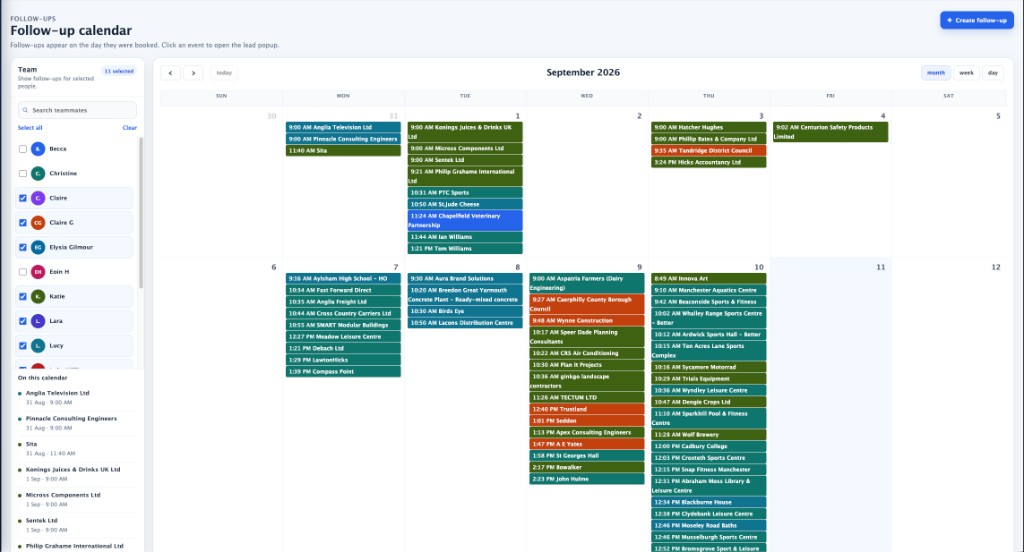 Follow-up calendar filled with booked calls